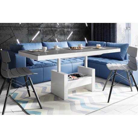 Luxusný rozkladací konferenčný stolík AVERSA LUX šeda/biela lesk