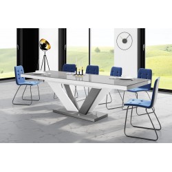 Luxusný rozkladací jedálenský stôl VIVA 2 LESK šeda vrch /šedo biele nohy
