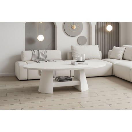 Luxusný oválny konferenčný stolík Amore Colore CALABRO PASTEL MAT biela